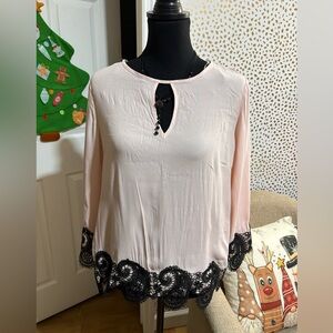 Haute Monde Blush Top with Black Lace Detail